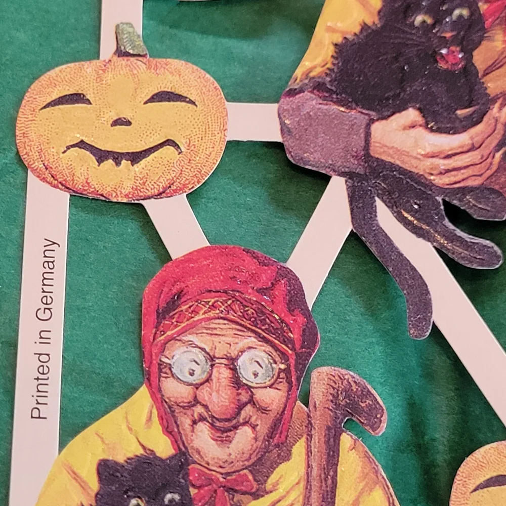 Germany Die Cut Halloween Cut-Outs Old Woman Witch Jack-O-Lantern Pumpkin FINAL